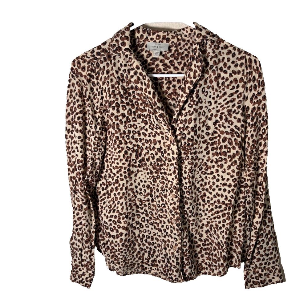Lucky Brand Shirt Women's XS Brown Cheetah Button Up Long Sleeve Casual